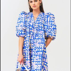 Hunter Bell Jenkins Dress Puff Sleeve Babydoll Bright Blue Preppy Coquette Sz S